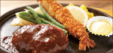 ハンバーグ＆エビフライ（タルタルソース）